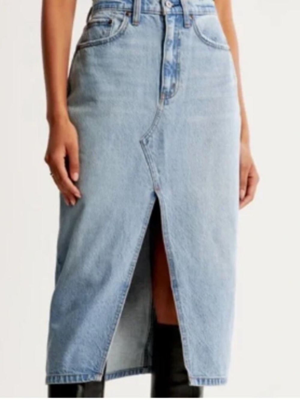 Abercrombie & Fitch Light Blue Denim Midi Skirt with Front Slit Size 16
